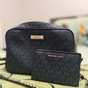 Michael Kors Black MK Monogram Crossbody with Wristlet